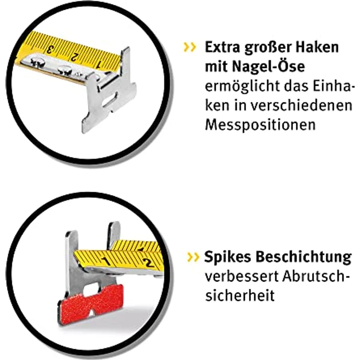 STABILA Taschenbandmaß BM 300, 10 m, doppelseitige 1000er-Skala, bruchsicheres Gehäuse, SPIKES-Haken, Gürtel-Clip, MID-Genauigkeit – Bild 5