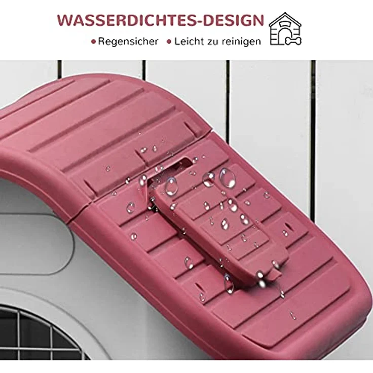 PawHut Hundehütte Outdoor Hundehaus mit Dachluke Tor Unterschlupf für kleine Hunde Kleintierstall Luftzirkulation wasserdicht Metall PP Rot+Hellgrau 59 x 75 x 66 cm – Bild 5