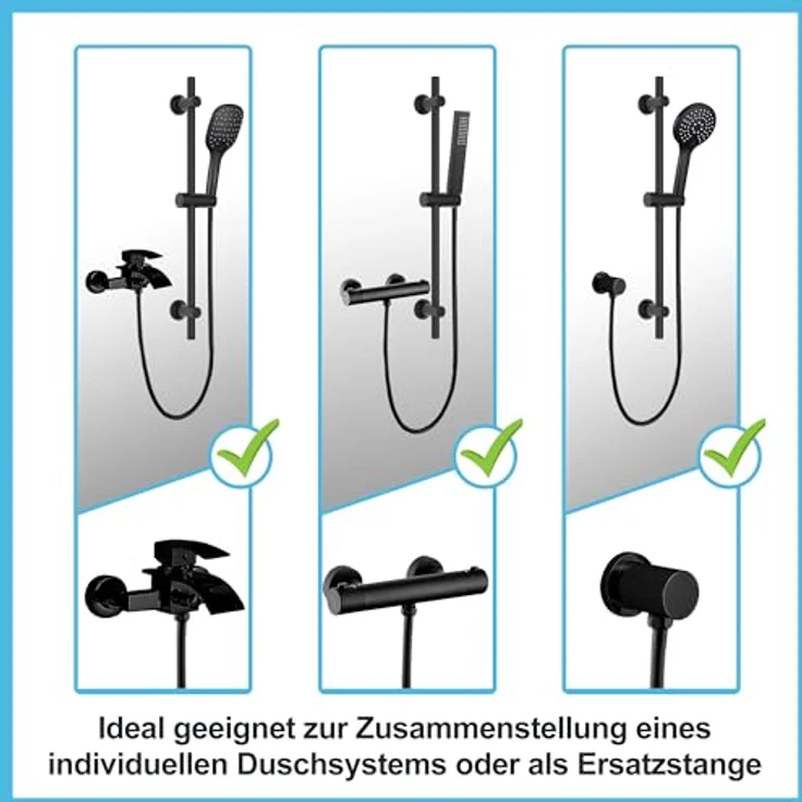 Görbach Duschset Edelstahl Duschstange mit Duschkopfhalterung, 70cm, schwarz, flexible Höhenverstellung, langlebig, universelle Kompatibilität – Bild 5
