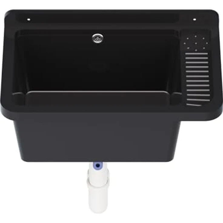 QLS Küchenspüle Gradia, Kunststoff-Spülbecken, mit Siphon, 50 x 34 cm, für draußen Garten Werkstatt, Polypropylen, grau – Bild 4