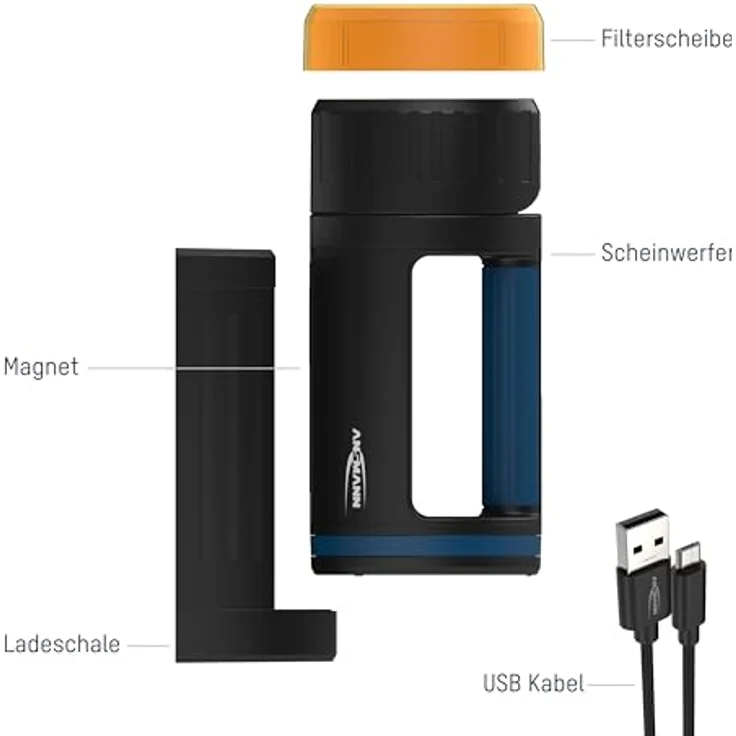ANSMANN Akku LED Handscheinwerfer Aufladbar - mit 3 Modi 100%, 30%, Blinken – Bild 4