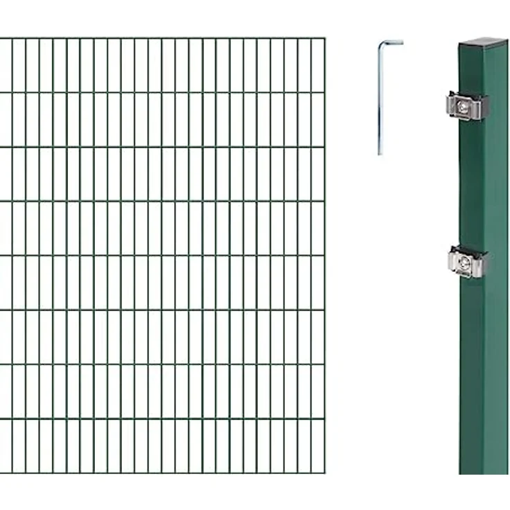 Alberts Doppelstabmatten Zaun Komplettset, Höhe 200 cm, Länge 28 m, zum Einbetonieren, grün, Pfosten 60x40 mm – Bild 1