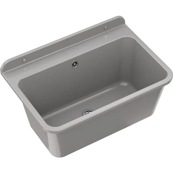 Granitan Ausgussbecken - Polypropylen Waschtrog mit Siphon - 61x41x30 cm - Grau Lux