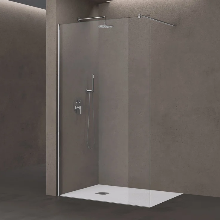 doporro Walk-in-Dusche Duschwand für Dusche Duschkabine Duschabtrennung 10mm ESG NANO, Einscheibensicherheitsglas - Design Duschwand, Klarglas, Stabilisatoren aus Edelstahl, variabler Wandabstand 70−120 cm, rechteckiger Stabilisator, einfache Montage – Bild 1