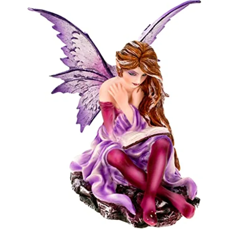 Kleine Fee Litera liest Buch des Lebens 15 cm Figur Skulptur Engel Fairy Elfe handbemalt