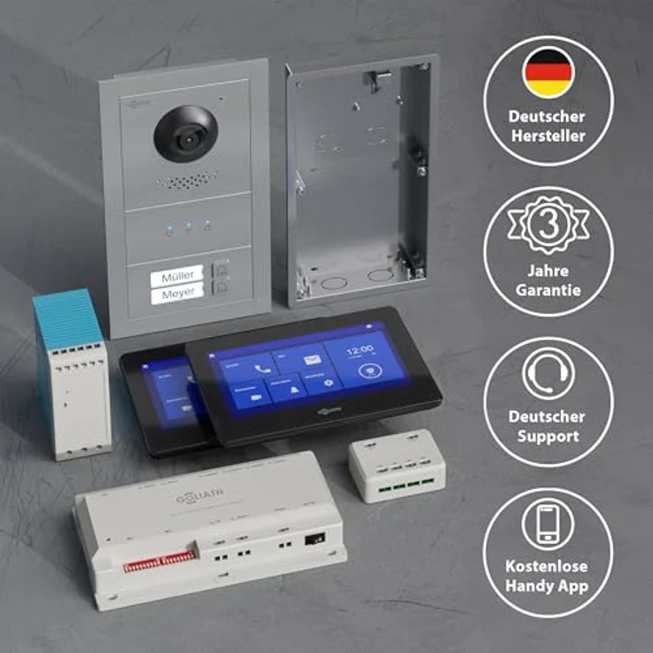 Goliath Intercom Video-Türsprechanlage Basic-Line, 2-Familien, 7-Zoll HD Monitor, Weiß/Silber, 2-Draht Technologie, App-fähig, SD-Kartenslot bis 64 GB – Bild 6
