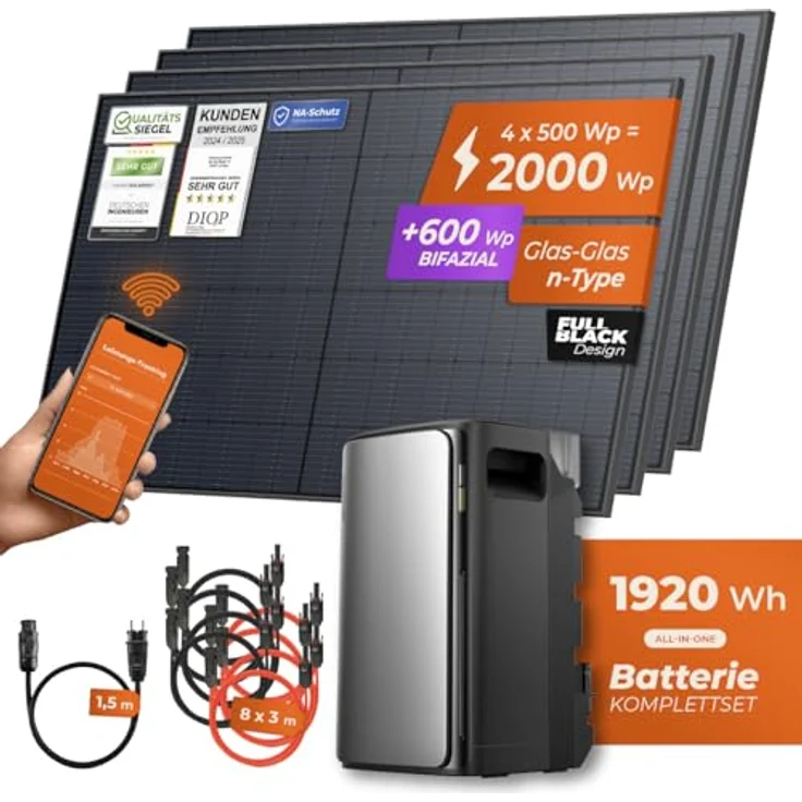 Solarway® 2000Wp / 800W Balkonkraftwerk mit 1,9kWh Speicher und EcoFlow STREAM Ultra, Solaranlage Komplettset mit 4x 500W Solarmodulen und Zubehör – Bild 2