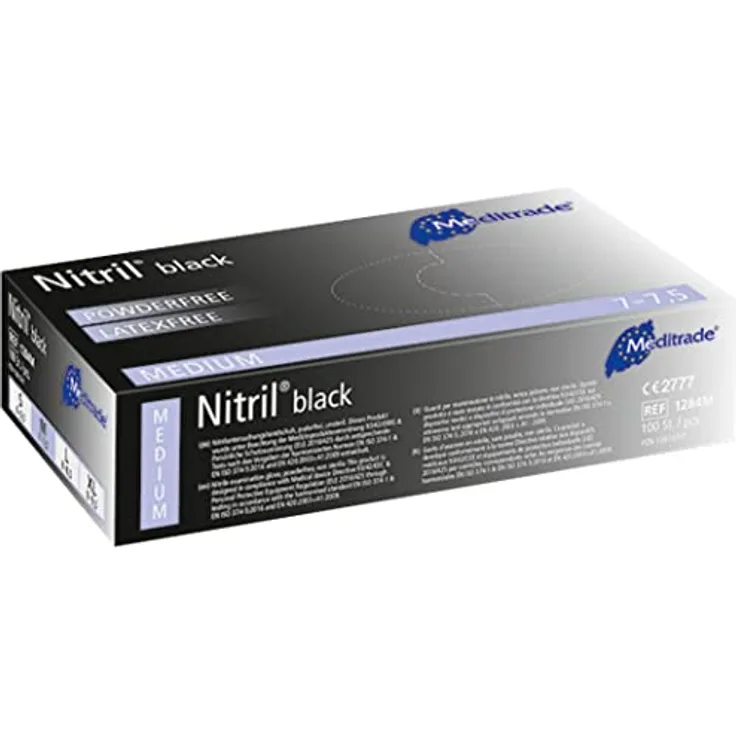Meditrade 1284M Nitriluntersuchungshandschuhe, Schwarz, Medium, 10er-Pack