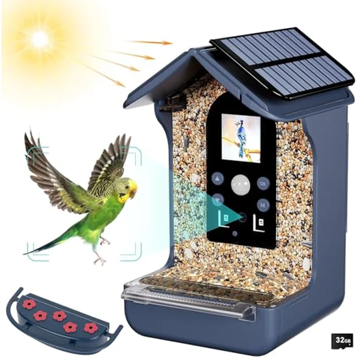Bozily 1080P Vogelhaus mit Kamera, IP65 wasserdicht, PIR Infrarotsensor, Nacht- und Tagaufnahme, inkl. 32G SD-Karte, Kolibri-Futterautomat und Wasserspüle – Bild 1
