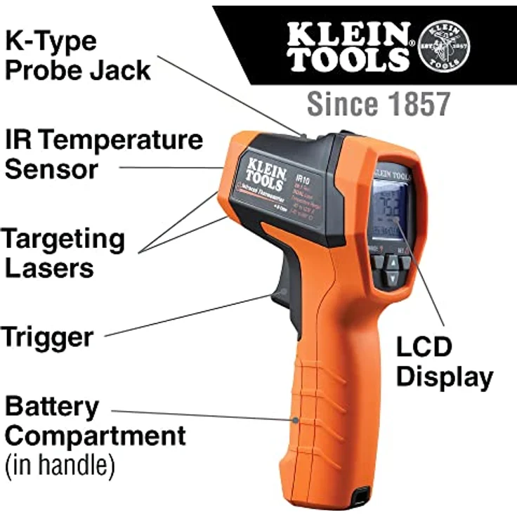Klein Tools IR10 Infrarot-Thermometer, digital, mit Dual-Ziellaser, 20:1 – Bild 2