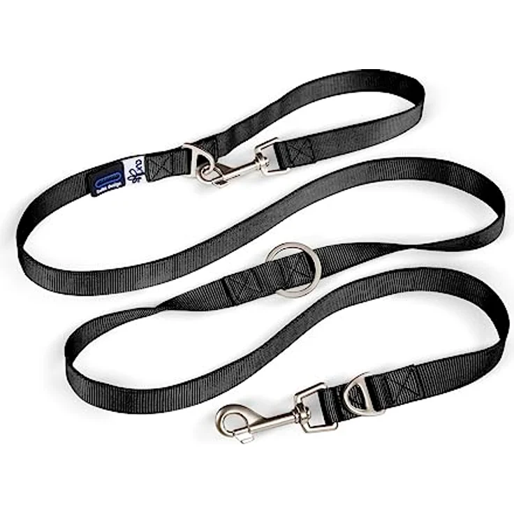 Curli Adjustable Leash Nylon Black L, verstellbare Hundeleine aus TUBE-Nylon, 3-fach einstellbar, mit Kotbeutelspender und rostfreien Metallringen – Bild 1