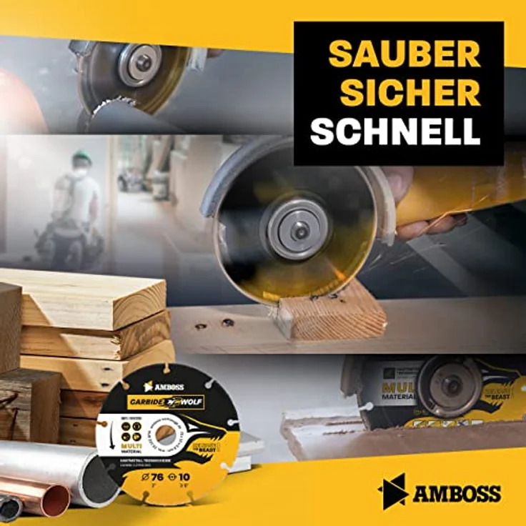 Amboss Carbide Wolf Ø 76mm, Multi Hartmetall Trennscheibe für Winkelschleifer - für Holz mit Nägeln, Kunststoff, Gips - selbstschärfend, rückschlagfrei, hohe Standzeit – Bild 3