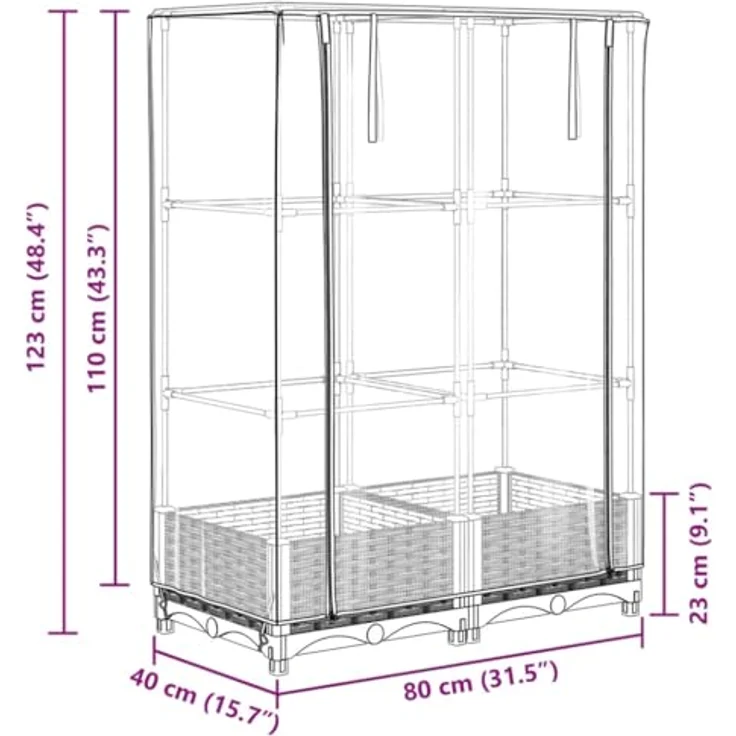vidaXL Hochbeet mit Gewächshaus-Aufsatz Rattan-Optik 80x40x123 cm, Weiß - Stabiles Eisenrohr-Rahmen, wasserfeste Abdeckung, praktische Belüftungsfunktion – Bild 3
