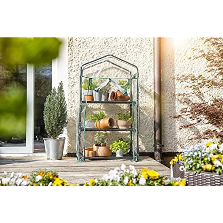 Windhager Balkon-Gewächshaus | Foliengewächshaus | Frühbeet Treibhaus | Anzuchtregal mit 3 Etagen und Reißverschluss | transparent Folie | UV-stabilisiert | 80 µm | 68 x 49 x 127 cm | 07057 – Bild 4