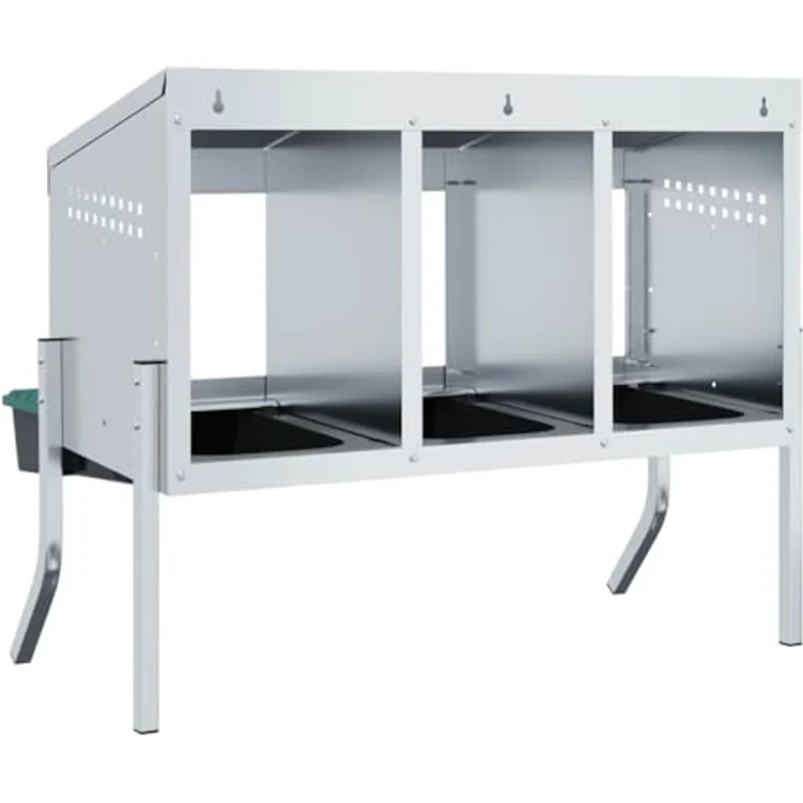 vidaXL Hühnerstall Hühner-Nistkasten, 3 Fächer mit Beinen aus verzinktem Stahl, Silber/Dunkelgrün/Schwarz, optimale Belüftung und mühelose Eiersammlung – Bild 7