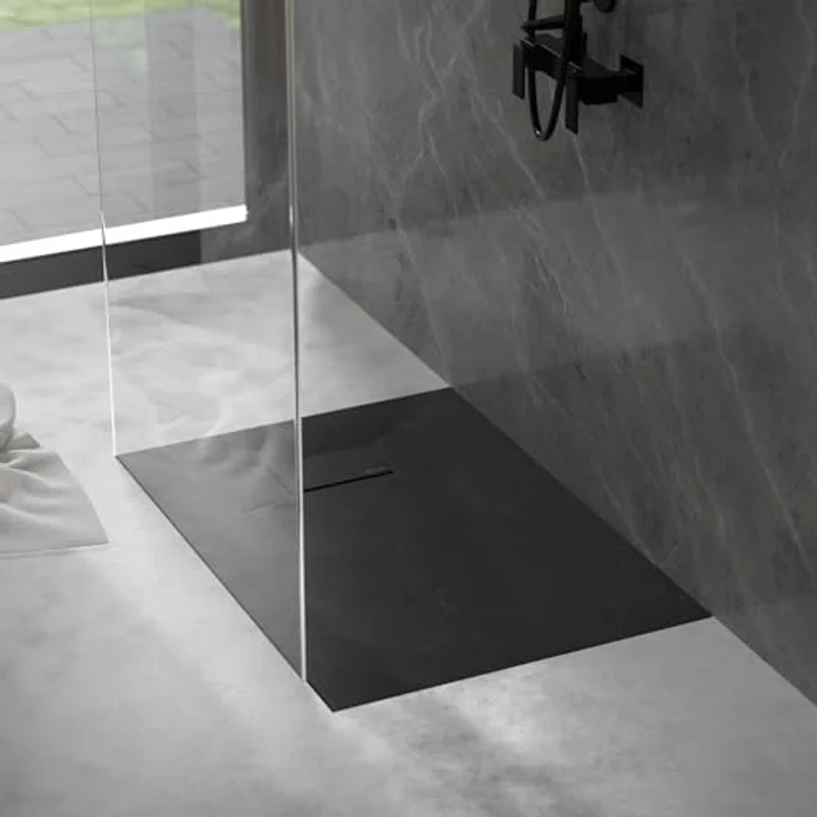 LuxeBath Duschwanne 100x70 cm Schwarz mit rutschfester Oberfläche und Ablaufgarnitur aus SMC, Höhe 3 cm – Bild 9