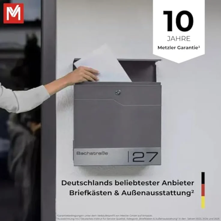 Metzler® Briefkasten Eisenglimmer, rostfreier Wandbriefkasten mit Zeitungsfach, personalisierbar mit Lasergravur und austauschbarem Edelstahl-Namensschild, 10 Jahre Ersatzteile – Bild 5