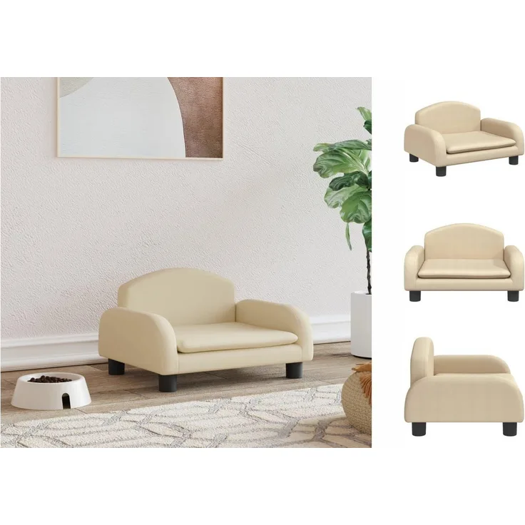 vidaXL Hundekorb Hundebett Creme 50x40x30 cm Stoff Körbchen Hundesofa mit robustem Kiefernholzrahmen.