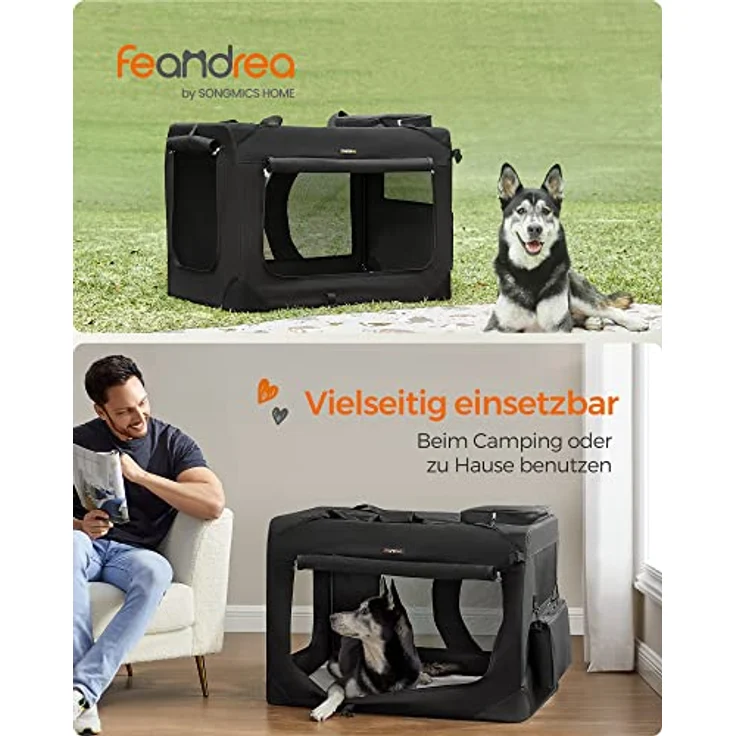 Feandrea Hundebox faltbar, Transportbox Hund, XXL, atmungsaktiv tragbar, schwarz – Bild 2