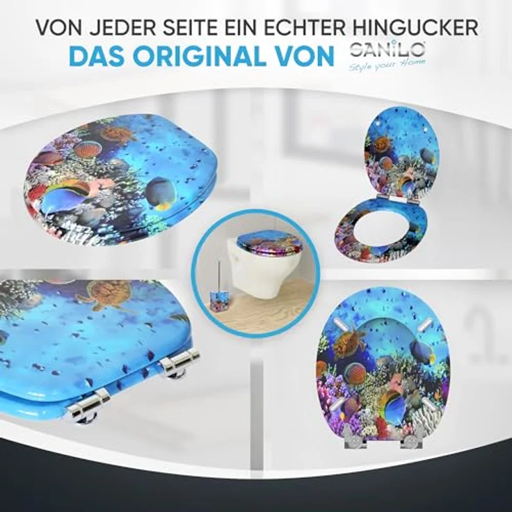 Sanilo WC Sitz Ocean, Hochwertiger Holz-Toilettendeckel mit Absenkautomatik, antibakterieller Oberfläche, passend für alle WC-Becken – Bild 6