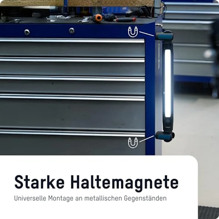 ANSMANN LED Arbeitsleuchte, aufladbare Inspektionsleuchte mit Magnethalterung und Haken, 3000 Lumen, bis zu 8 Stunden Leuchtdauer, USB aufladbar, spritzwasser- und stoßfest – Bild 3