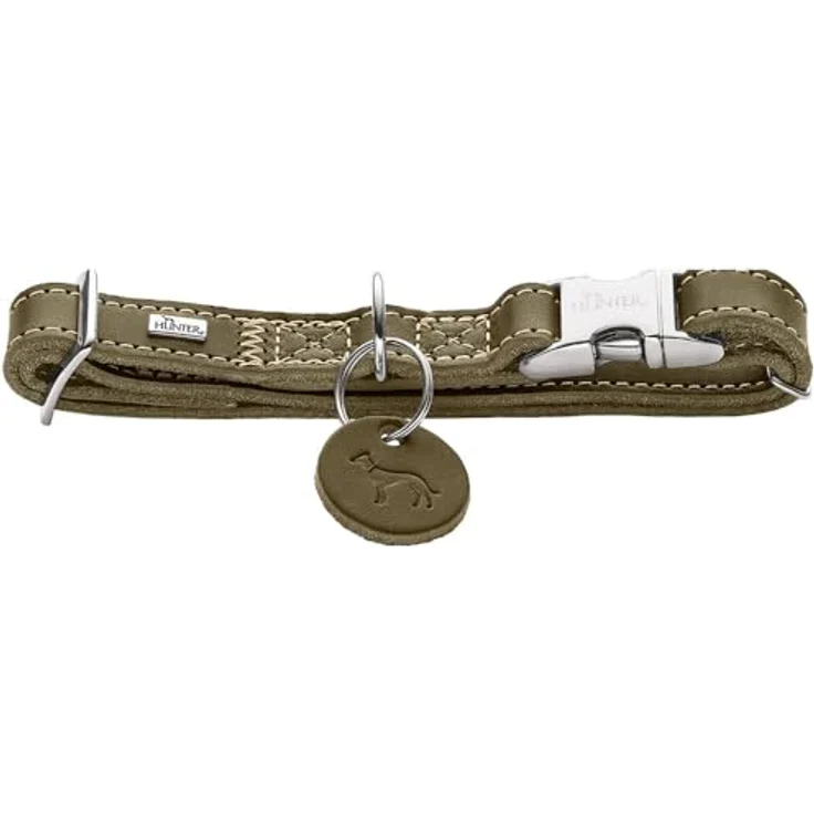 HUNTER Hundehalsung Aalborg ALU-Strong, Oliv, weiches Leder, Aluminium-Klickverschluss, stufenlos verstellbar, Made in Germany, XL – Bild 1