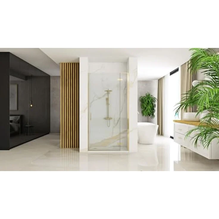 Rea Hugo Pendeltüren für Dusche, 90 cm, gebürstetes Gold, 6 mm dickes Glas, 1,8X90X200,5CM – Bild 4