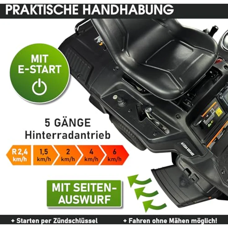 BRAST Rasentraktor Aufsitzmäher 61224 ESTART, 5,15kW(7PS), Elektrostart, TÜV, Variable Geschwindigkeit, 61,00 cm Schnittbreite, 150L Fangkorb, für mittlere bis große Rasenflächen – Bild 4
