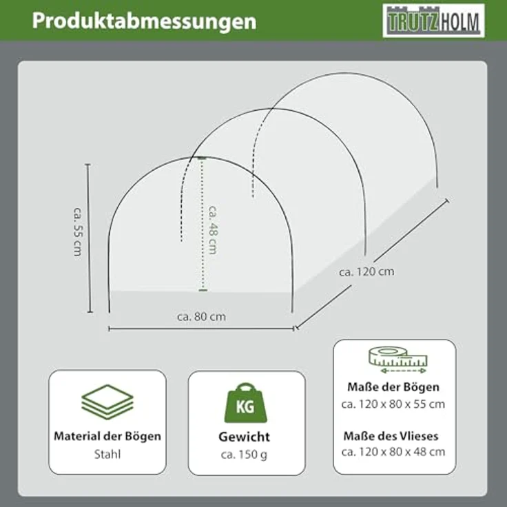 TRUTZHOLM Bogenabdeckung 120 x 80 cm, Hochbeet Abdeckung mit Vlies und stabilem Tunneldesign для optimalen Pflanzenschutz – Bild 3