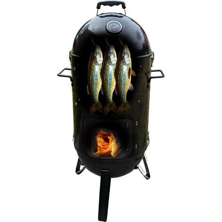 Jürgen Westerholt GmbH Smoker Räuchertonne Grilltonne Räucherofen Grill-Ofen, Grillofen mit Thermometer, Carbonstahl, schwarz – Bild 1