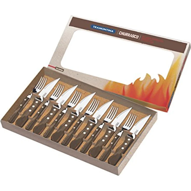 Tramontina Jumbo Steakbesteck Set, 12-teilig, rostfreier Edelstahl, FSC Holzgriff, spülmaschinenfest, Wellenschliff, für 6 Personen – Bild 4