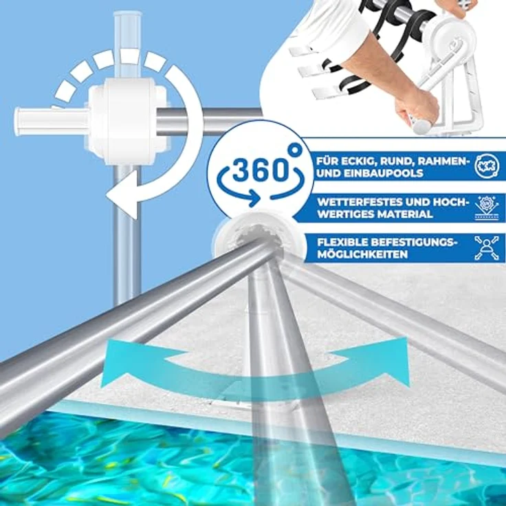 KESSER Pool Aufroller Premium Aufrollsystem 1,05m - 6,15 m für Solarplane mobiles Aufrollvorrichtung für Poolplane & Abdeckung inkl. Bänder witterungsbeständiges Material Silber - Weiß – Bild 4
