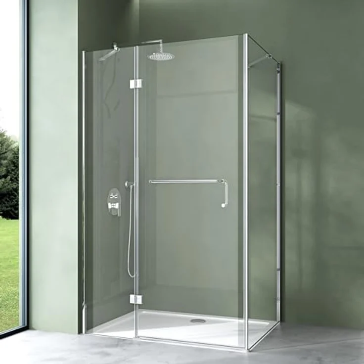 Mai & Mai Duschkabine Eckeinstieg 90x100 cm, Klarglas mit Edelstahlprofilen, 6mm ESG-Sicherheitsglas, inkl. Duschtasse – Bild 1
