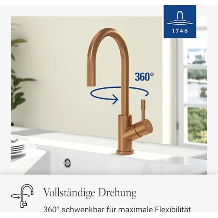 Villeroy & Boch Küchenarmatur Umbrella Flex, Einhebelmischer mit schwenkbarem Auslauf und Schlauchbrause, Bronze – Bild 4