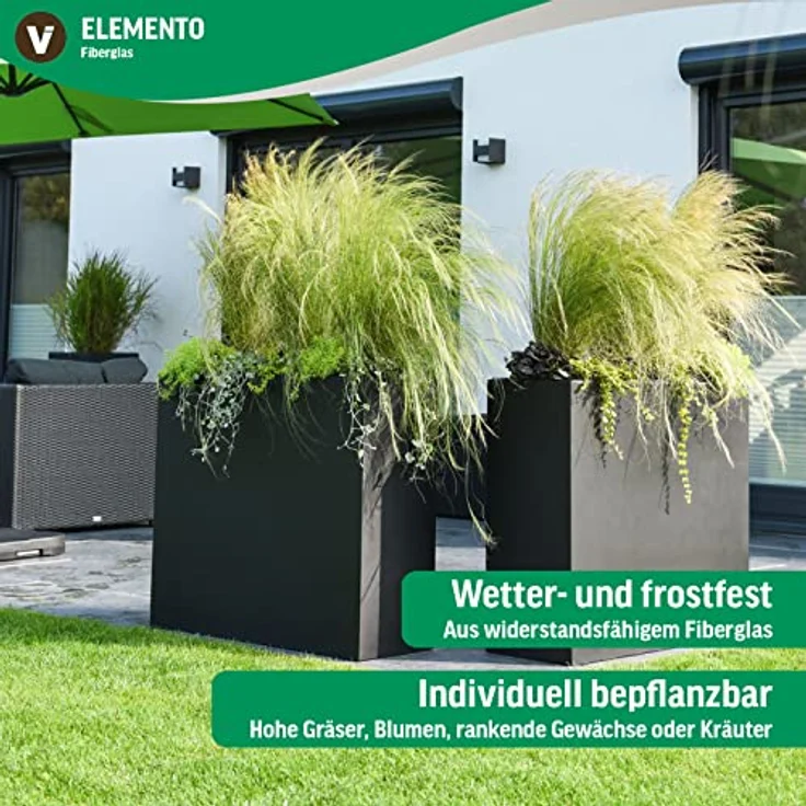 VIVANNO Pflanzkübel Fiberglas ELEMENTO Kasten - Grau Beton-Design, wetterfest, 88x30x75 cm – Bild 3