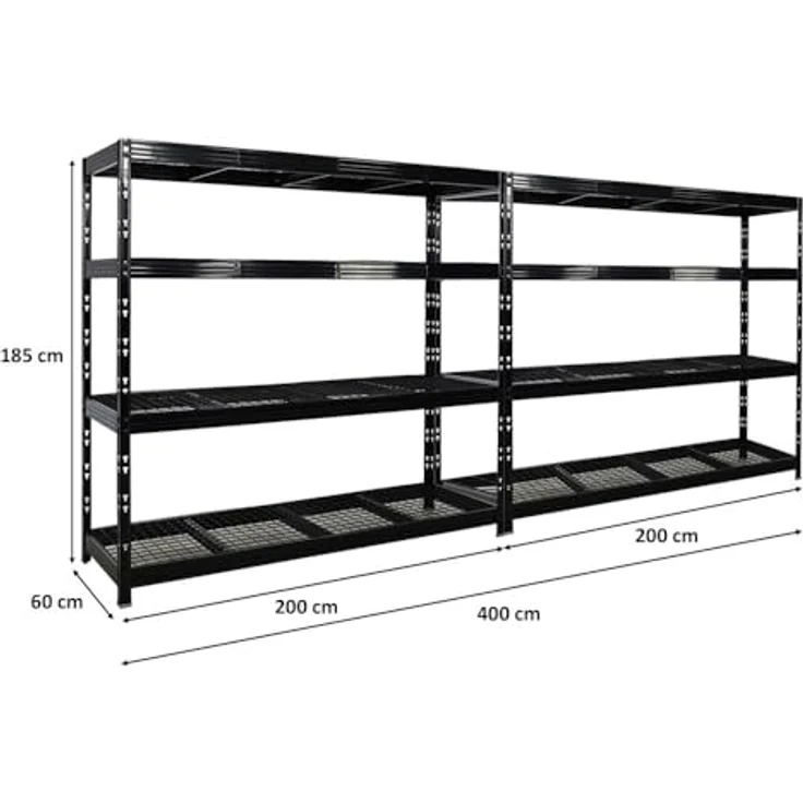 Proregal Schwerlastregal Mega Deal Profi RHINO, 180 x 200 x 60 cm, Traglast 500 kg pro Boden, 4 Böden, Schwarz – Bild 2