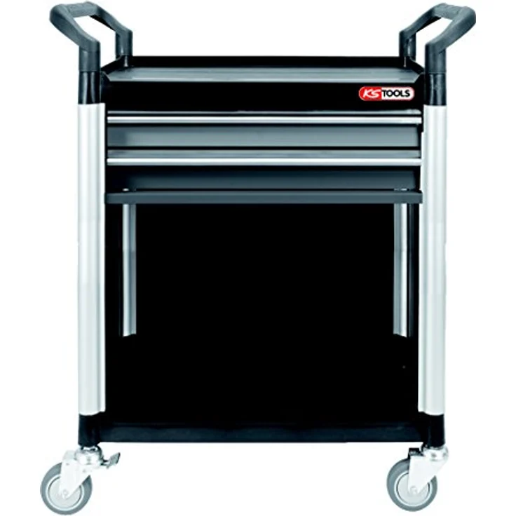 KS Tools Werkstatt-Servicewagen 800.0031, 2 Schubladen, stabile Kunststoffausführung, kugelgelagerte Schubladenführungen, eloxierte Aluminium-Säulen, mobil mit Lenk- und Feststellrollen – Bild 1