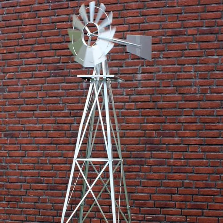 Wiltec Windrad mit 245 cm Höhe, Windmühle in Silberfarben, Gartendeko mit kugelgelagertem Texasrad, Rankhilfe für Garten – Bild 3