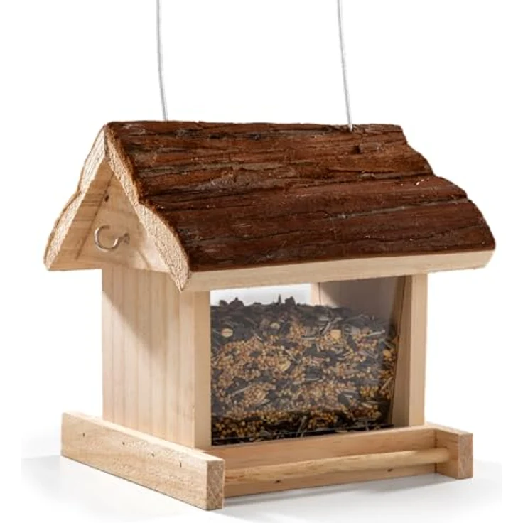 CULT at home Vogel Futterhaus Holz, hängend für Wildvögel mit abnehmbarem Dach und Kunststoffscheiben, 19 x 17 x 19 cm – Bild 2