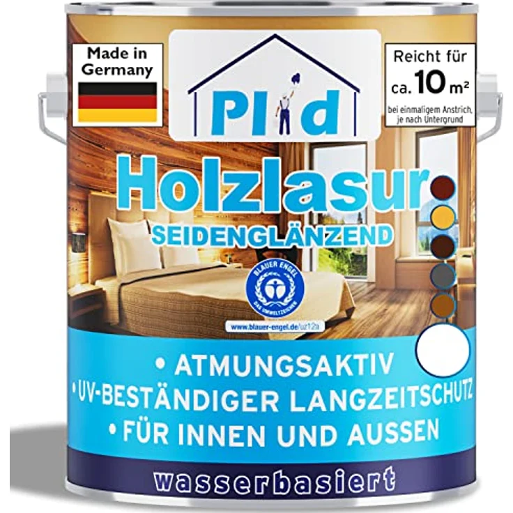 plid® Holzlasur Innen & Aussen Weiß 0,75L - Holzschutzlasur Außen mit UV beständigem Langzeitschutz- Grundierung Holz Außen - Holzschutzgel - Holz Lasur atmungsaktiv - Made in Germany – Bild 1