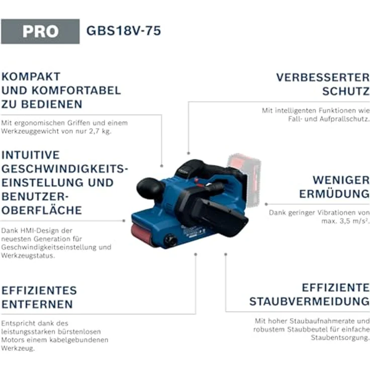 Bosch Professional GBS18V-75, Akku-Bandschleifer mit bürstenlosem Motor, inkl. 80er Gitterschleifband und Staubbeutel – Bild 2
