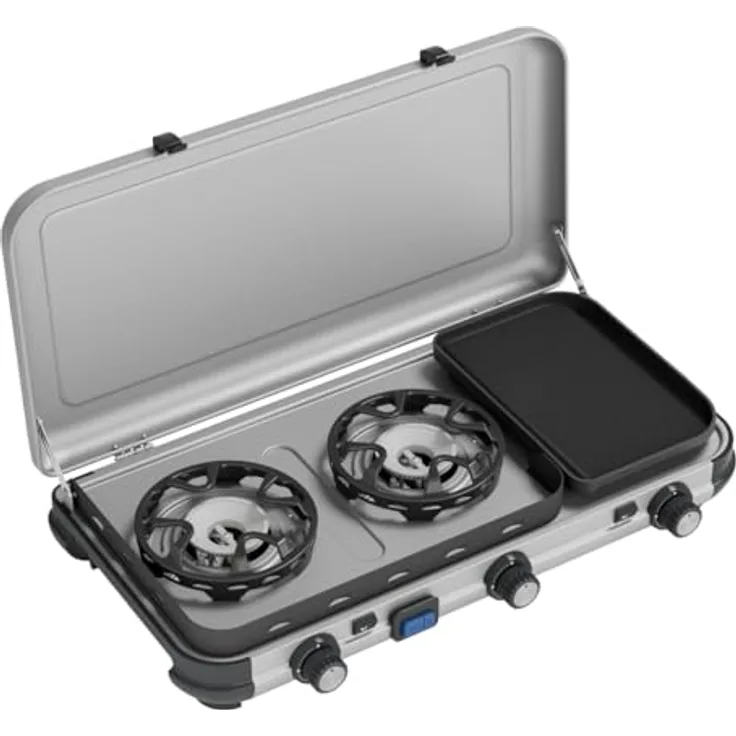 Campingaz Camping Kitchen 2 Multi Cook, Gaskocher mit 3 unabhängig regelbaren Brennern, Piezo-Zündung und Flameguard Technologie