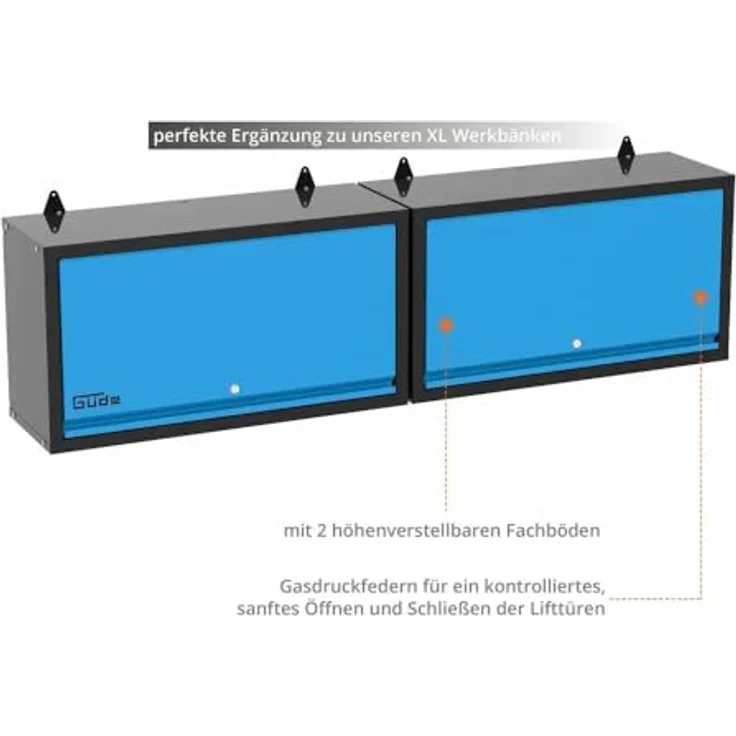 Güde Wandschrank GWS 2T XL, 2-türiger Werkzeugschrank mit gasdruckfedergestützten Türen und höhenverstellbaren Fachböden, pulverbeschichtet – Bild 2