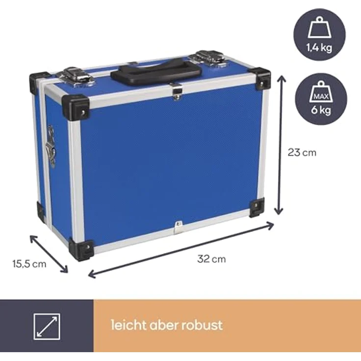 Werkzeugkiste Werkzeugkasten Aluminum Case 32x23x15,5cm blau – Bild 8