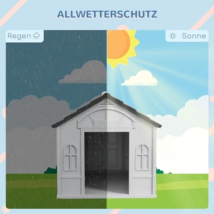 PawHut Hundehütte, Hundehaus mit Satteldach, wetterfest für mittelgroße Hunde unter 20 kg, Outdoor, 65 x 75,7 x 63 cm, Grau – Bild 3