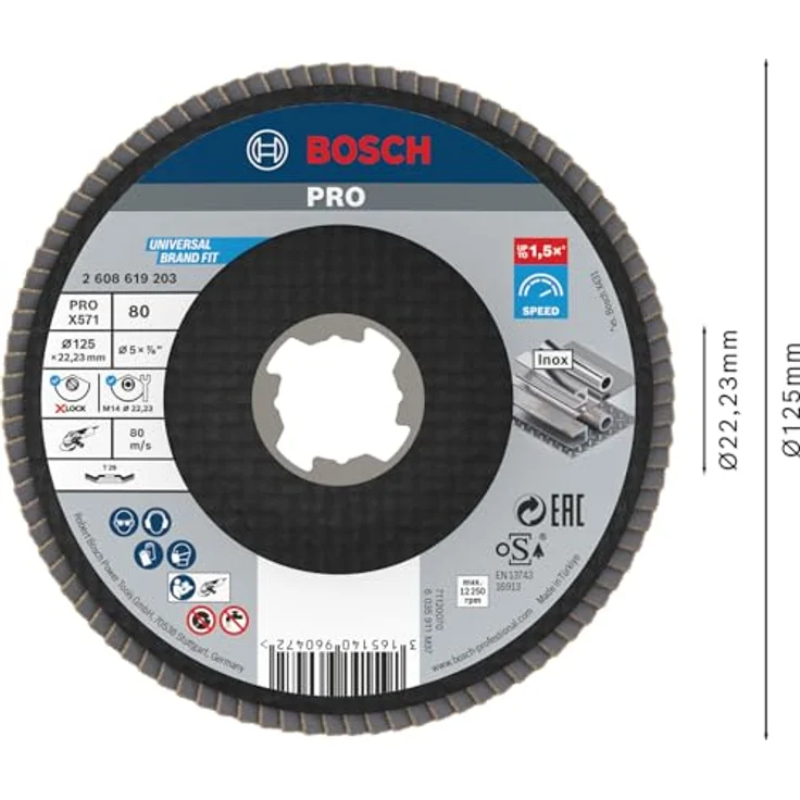 Bosch Professional gewinkelte Fächerschleifscheibe Best (für Metall, X-LOCK, X571, Ø125 mm, Körnung K80) – Bild 4