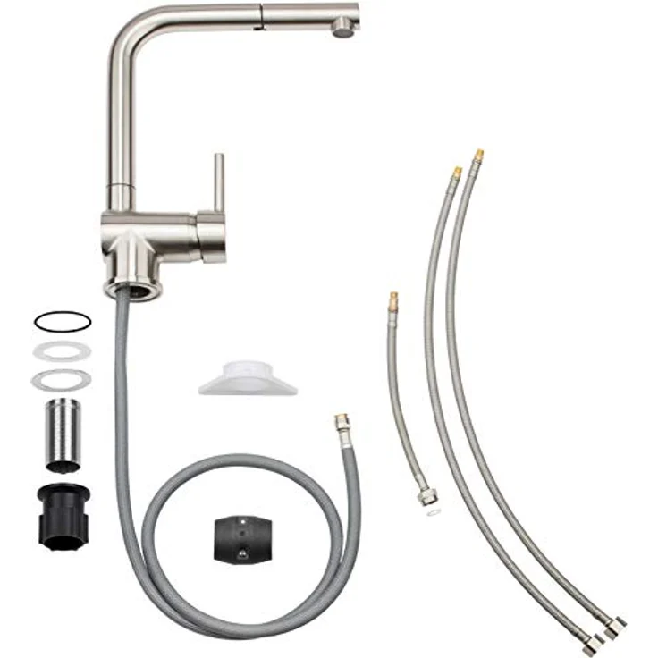 CORNAT Spültischarmatur Livenne HD, Messing, Hochdruck, Luftsprudler, Edelstahllook, Silber – Bild 3