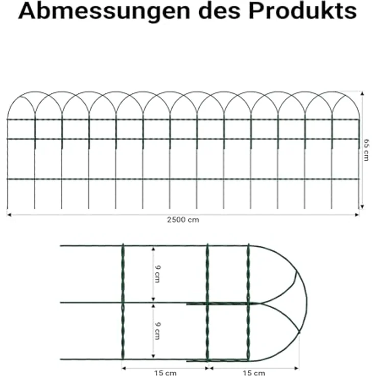 Wiltec Maschendrahtzaun 0,65 x 25 m, grüner Stahlzaun, PVC-beschichtet, 9 x 15 cm Maschen, wetterfest, einfache Montage – Bild 3
