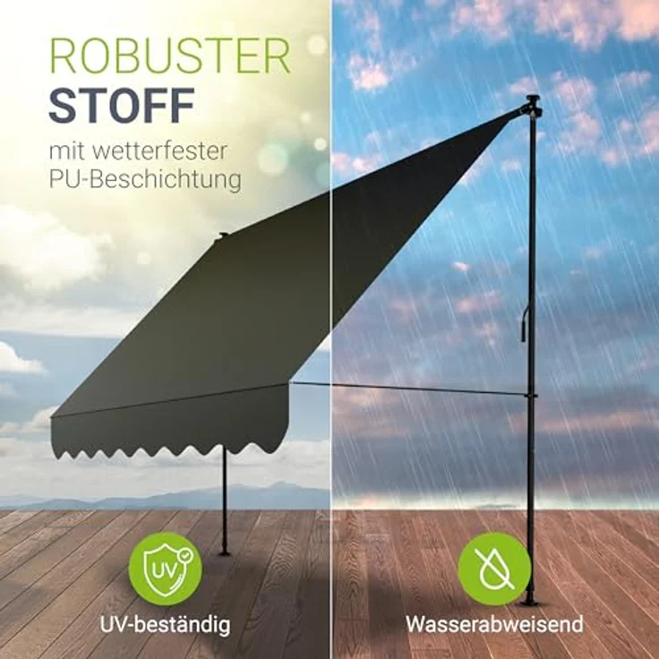 Juskys Klemmmarkise Kapstadt 300x120 cm - Höhenverstellbar, UV-beständig, Wetterfest & Sichtschutz - Terrassenüberdachung Grau – Bild 4