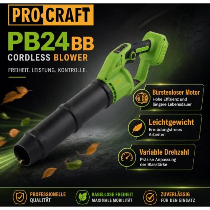 Procraft PB24bb Akku-Laubbläser, 20 V Brushless, kabellos, variabler Drehzahl, leichter 1,05 kg, effiziente Reinigung – Bild 2